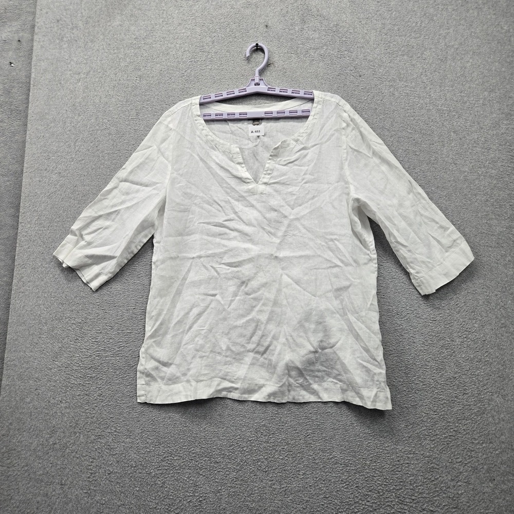 J. Jill Women Blouse XL White 100% Linen Tunic V-Neck Pullover Lightweight